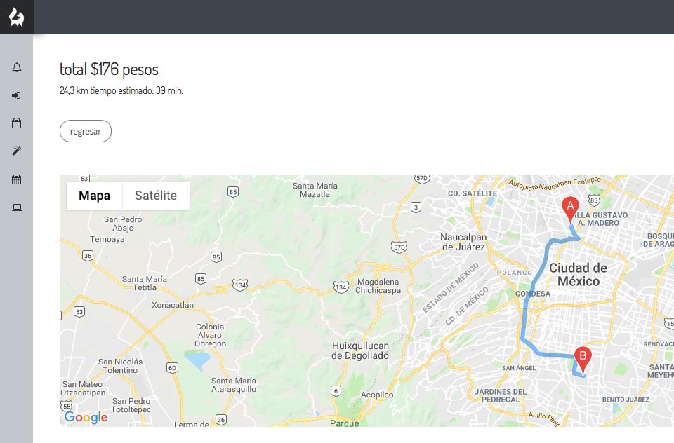 Plataforma de envíos mostrando mapa de ruta para solicitud de entrega empresarial